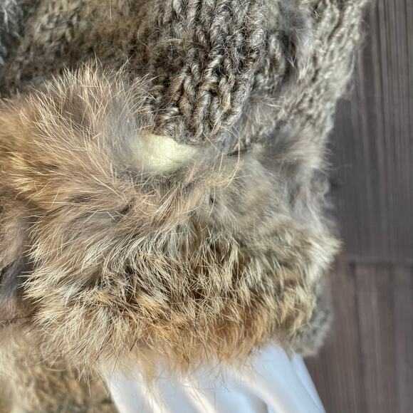 š„Vintage Real Rabbit Fur Bohemian Hippie Funky Shaggy Chunky Knit Coat Cardigan - Picture 14 of 17